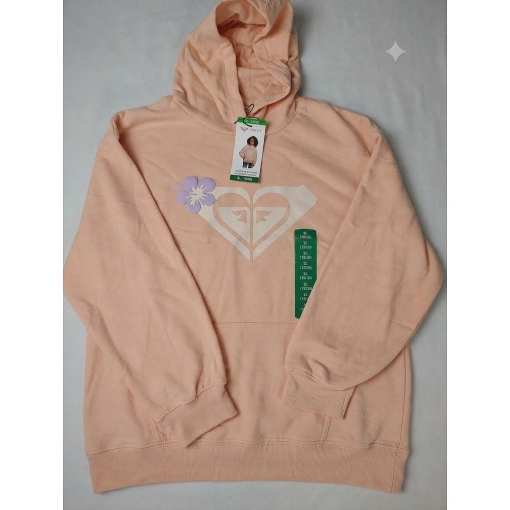 Roxy Girls XL 18/20 Peach Pink Logo Hibiscus Flower Hoodie Sweatshirt NWT